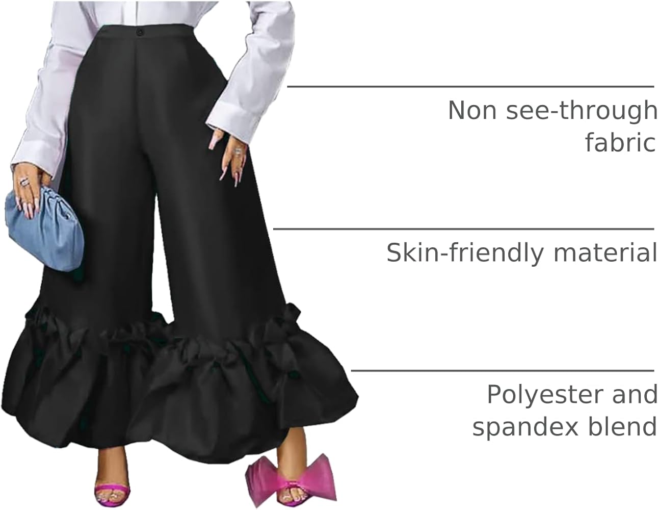 AOMEI Women's Shiny High Waist Flare Pants Wide Leg Bell